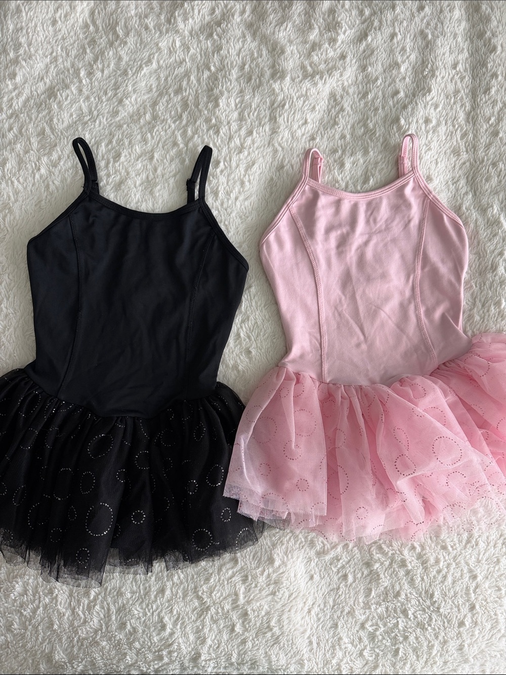 Basic Moves girls size 6-7 set of two leotards with attached tutus pink black